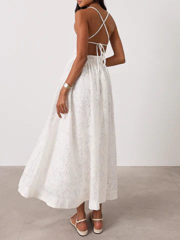 Robe Longue Trudie en Dentelle – Blanc Éclat