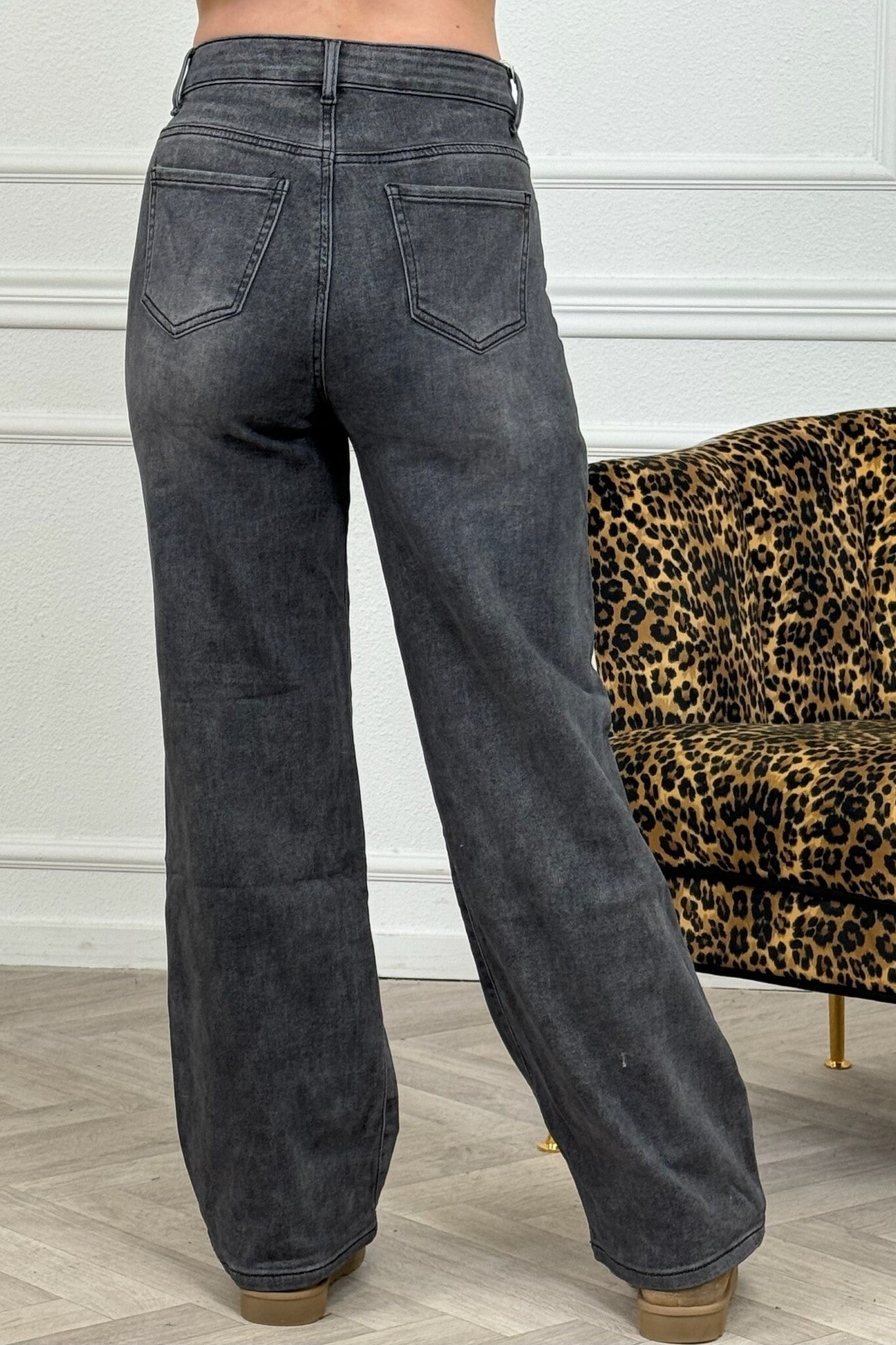 Jean super stretch à jambes larges - Gris foncé