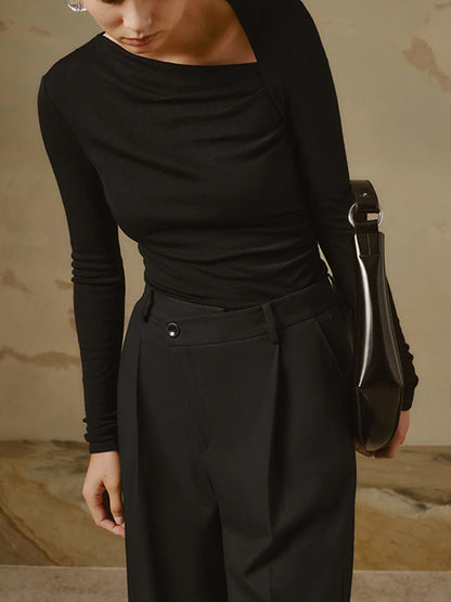 Chemise Asymétrique à Manches Longues en Maille Côtelée