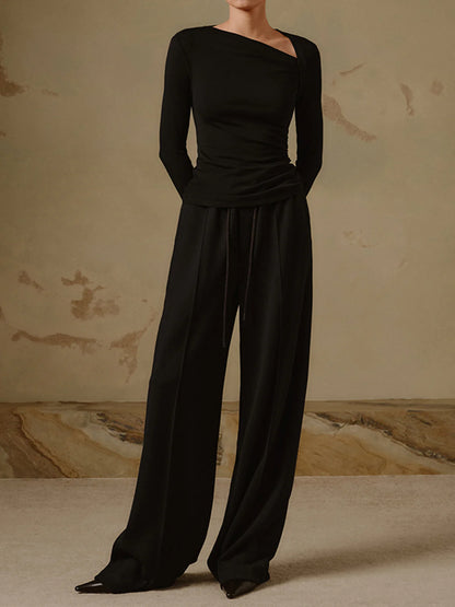 Chemise Asymétrique à Manches Longues en Maille Côtelée