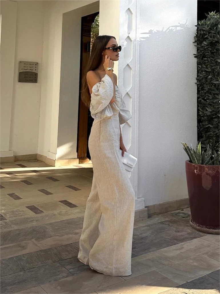 Combinaison Lin Chic à Manches Bouffantes