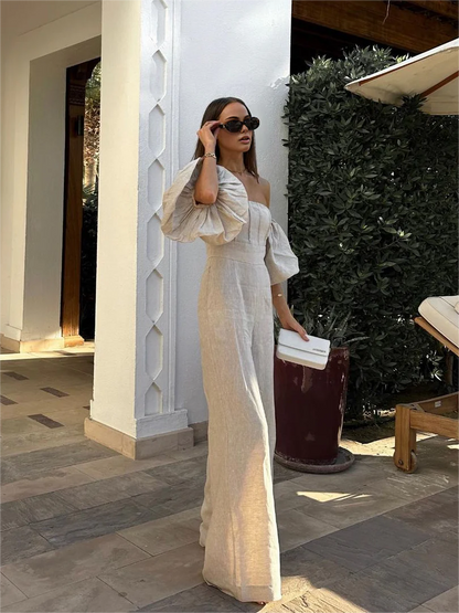 Combinaison Lin Chic à Manches Bouffantes