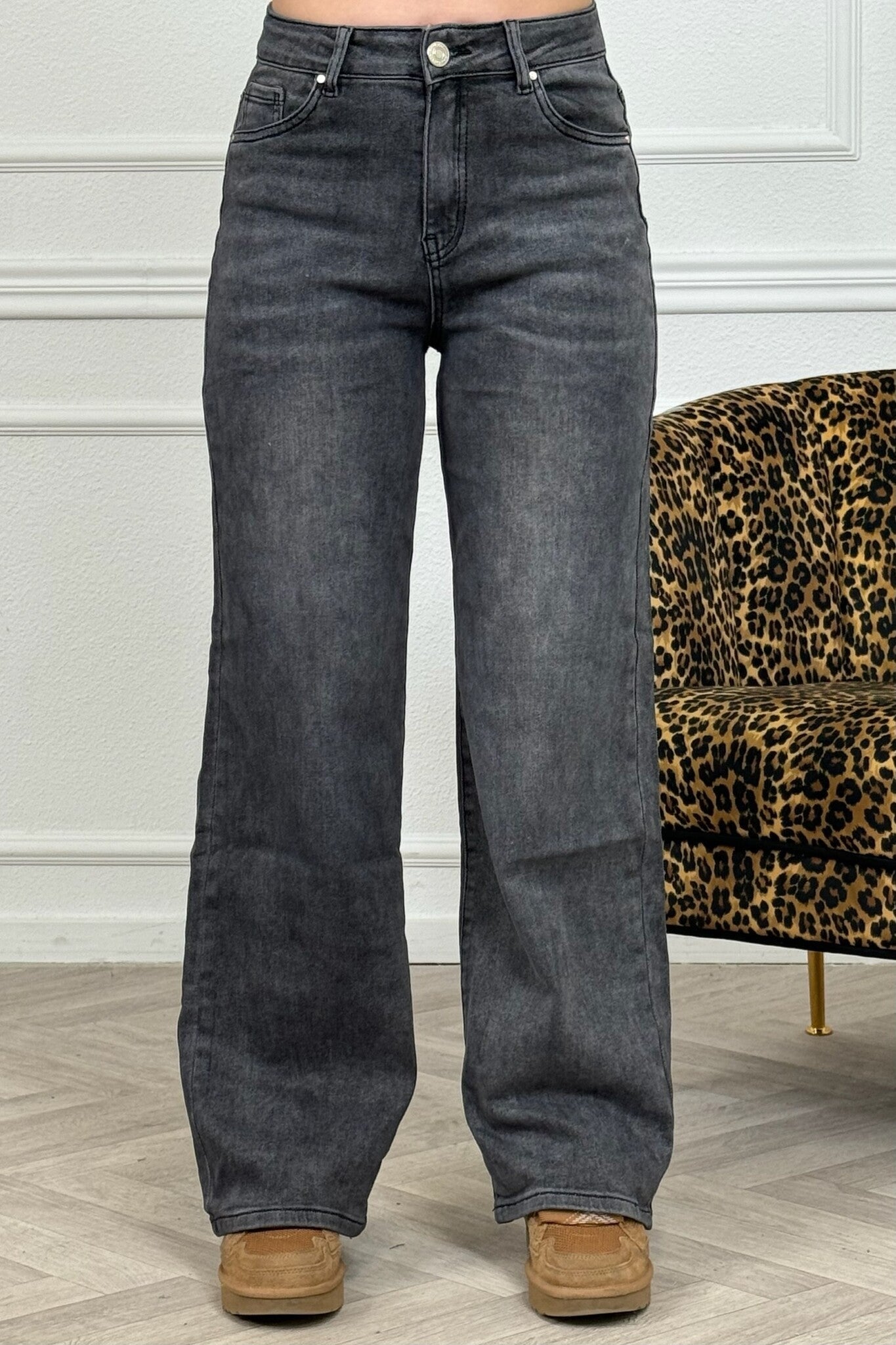 Jean super stretch à jambes larges - Gris foncé