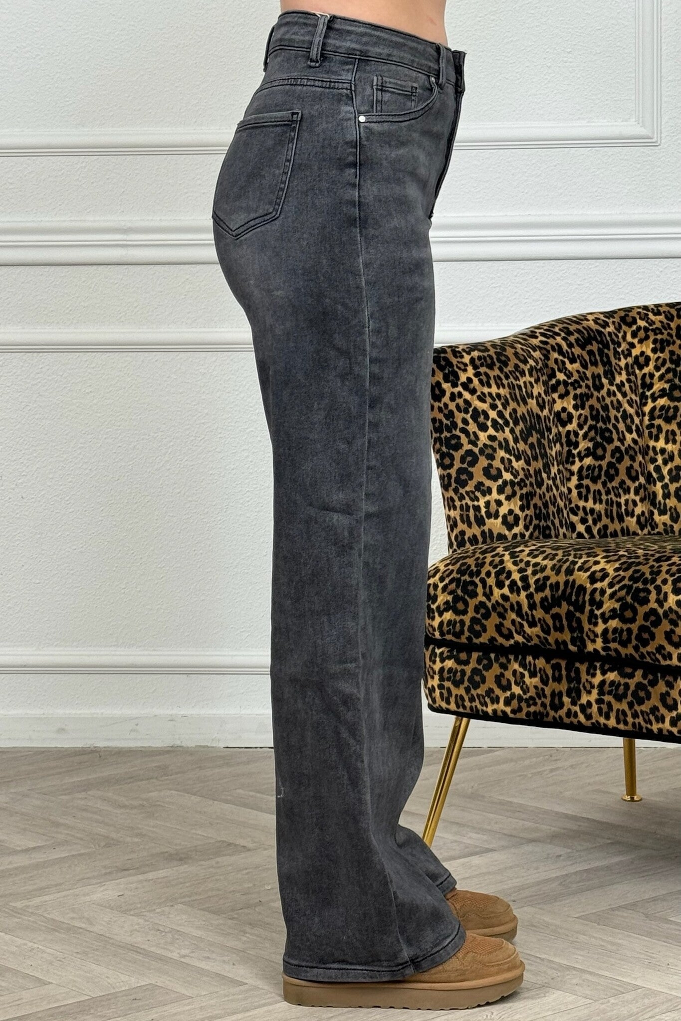 Jean super stretch à jambes larges - Gris foncé
