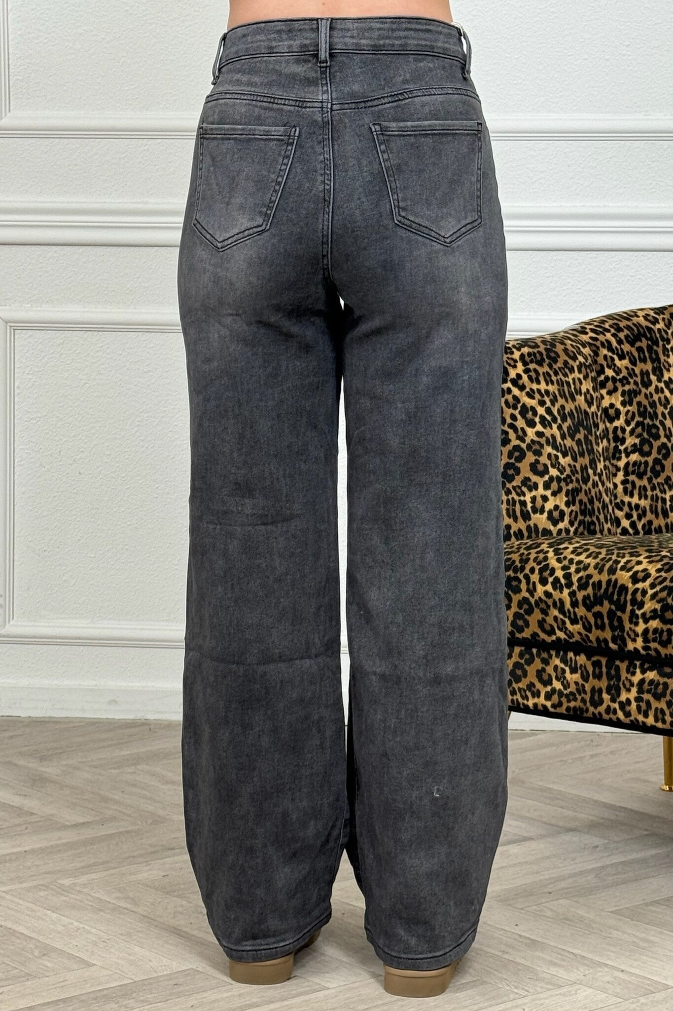Jean super stretch à jambes larges - Gris foncé