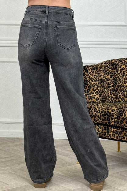 Jean super stretch à jambes larges - Gris foncé