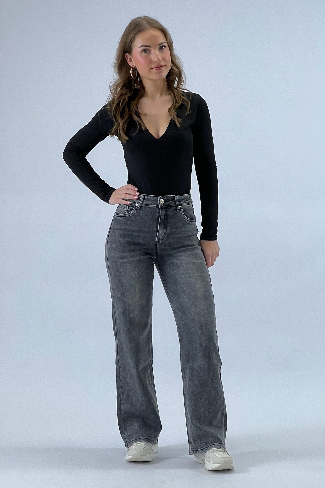 Jean super stretch à jambes larges - Gris foncé