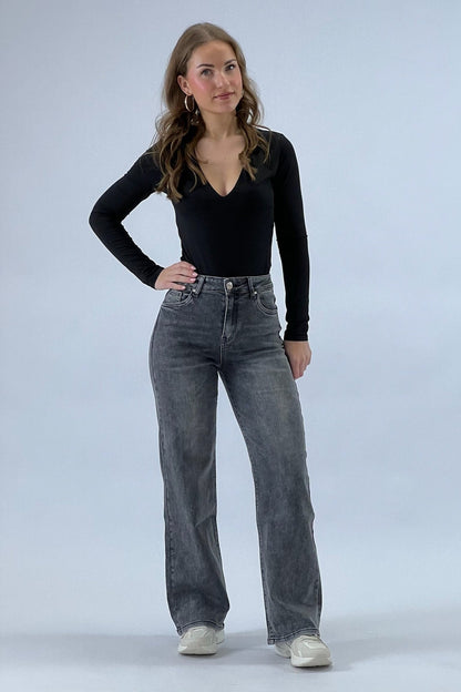 Jean super stretch à jambes larges - Gris foncé