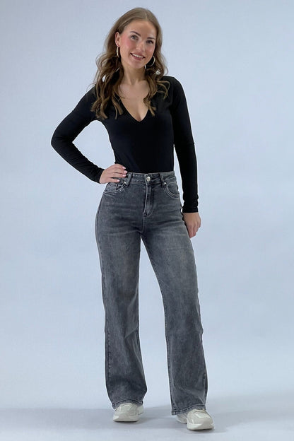 Jean super stretch à jambes larges - Gris foncé