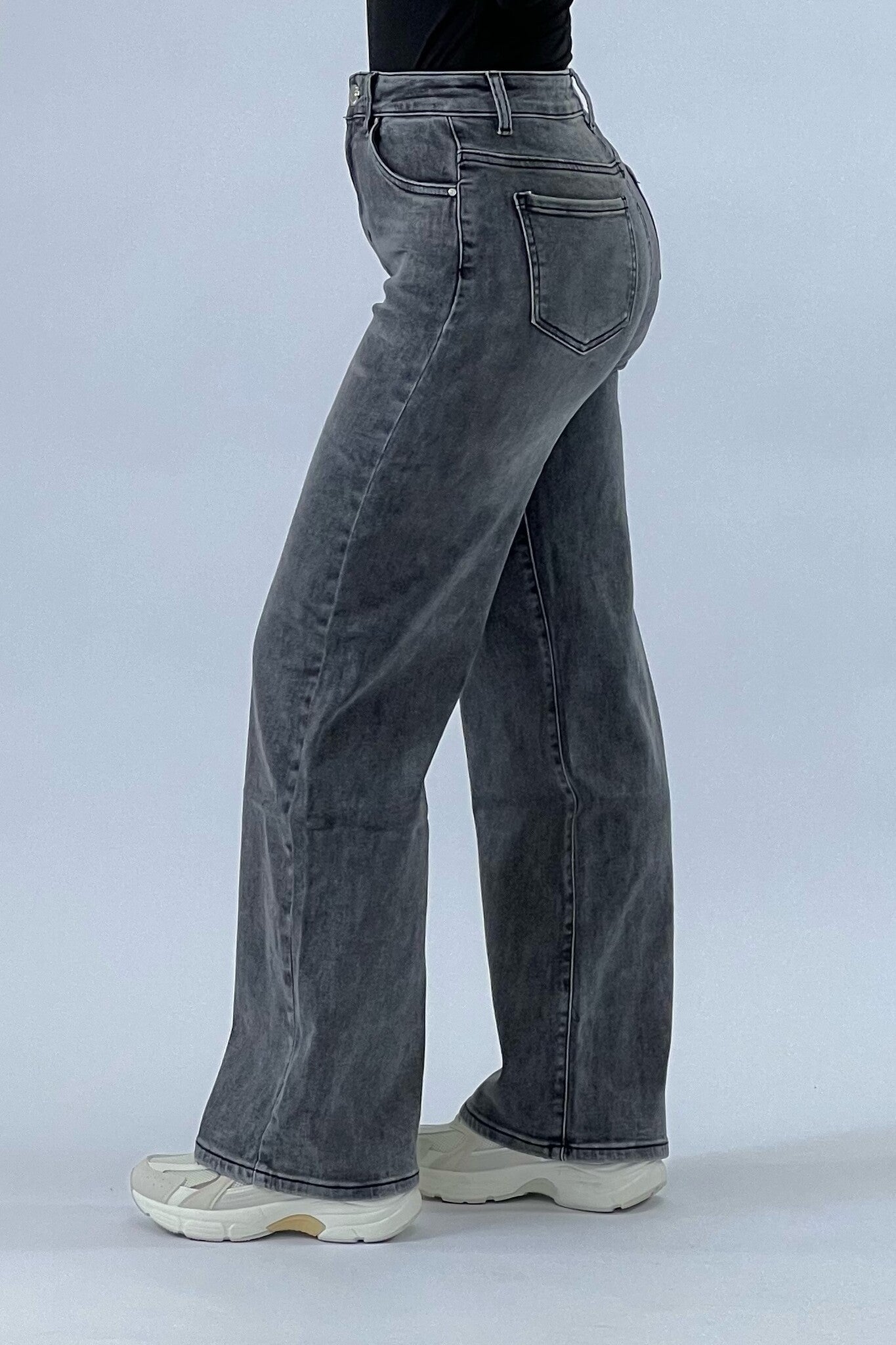 Jean super stretch à jambes larges - Gris foncé