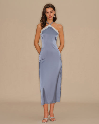 Robe midi bleue dos nu