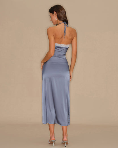Robe midi bleue dos nu