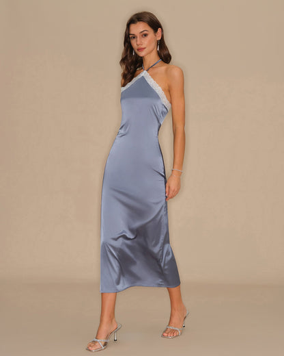 Robe midi bleue dos nu